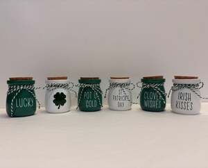 Set of 6 St. Patrick's Day Decorative Mini Glass Jars with Cork Lids